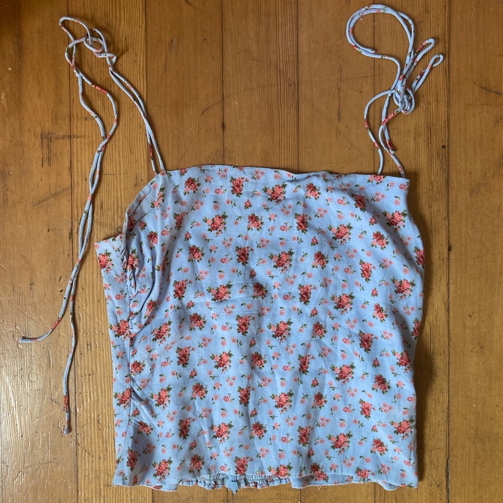 Reformation tie strap square neckline floral top